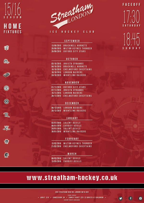 Streatham ice hockey complete 20152016 fixture list Inside Croydon